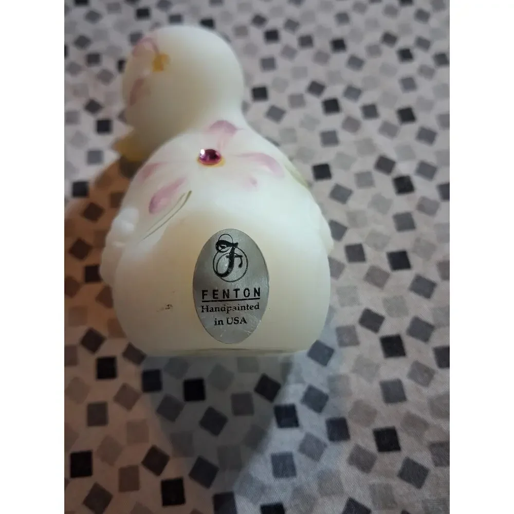 Fenton Glass Duck Duckling Hand Painted Artist Signed Floral with Gems